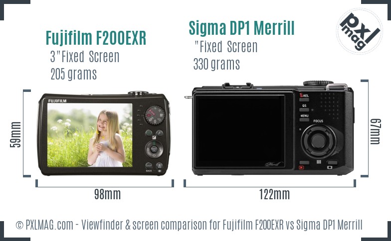 Fujifilm F200EXR vs Sigma DP1 Merrill Screen and Viewfinder comparison