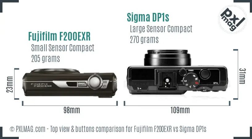 Fujifilm F200EXR vs Sigma DP1s top view buttons comparison