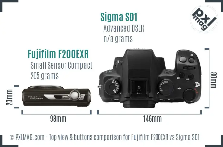 Fujifilm F200EXR vs Sigma SD1 top view buttons comparison
