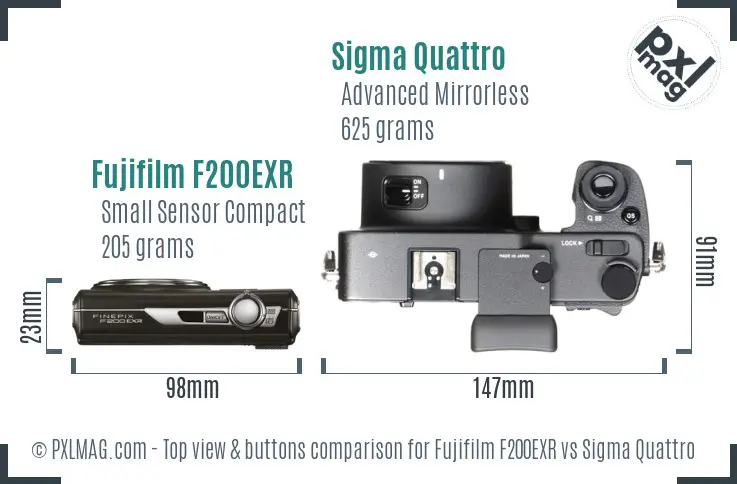 Fujifilm F200EXR vs Sigma Quattro top view buttons comparison Fujifilm F200EXR vs Sigma Quattro top view buttons comparison