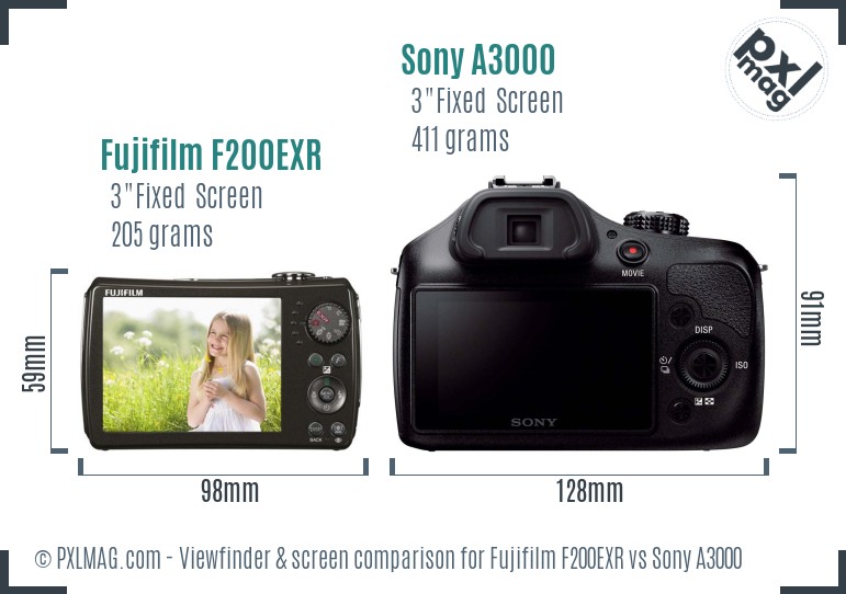 Fujifilm F200EXR vs Sony A3000 Screen and Viewfinder comparison
