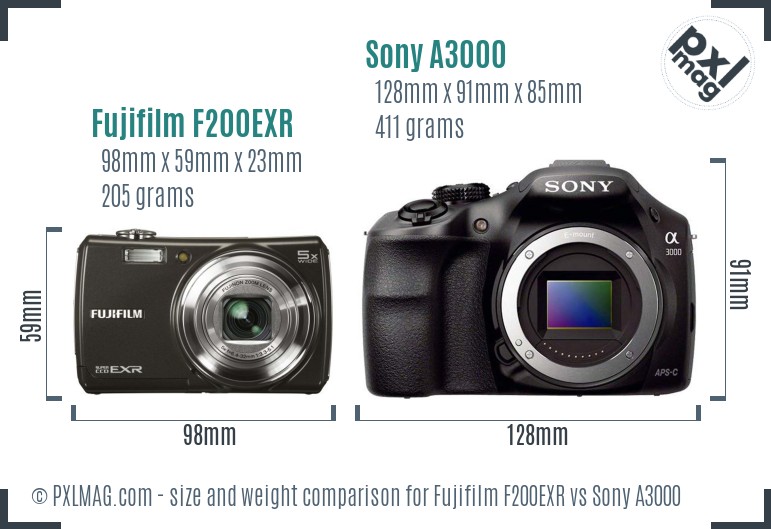 Fujifilm F200EXR vs Sony A3000 size comparison Fujifilm F200EXR vs Sony A3000 size comparison