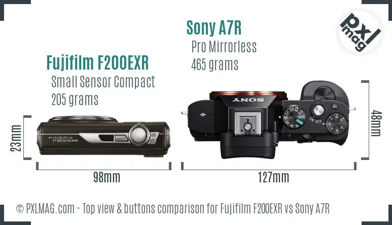 Fujifilm F200EXR vs Sony A7R top view buttons comparison