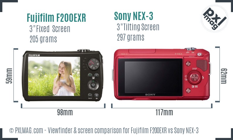 Fujifilm F200EXR vs Sony NEX-3 Screen and Viewfinder comparison