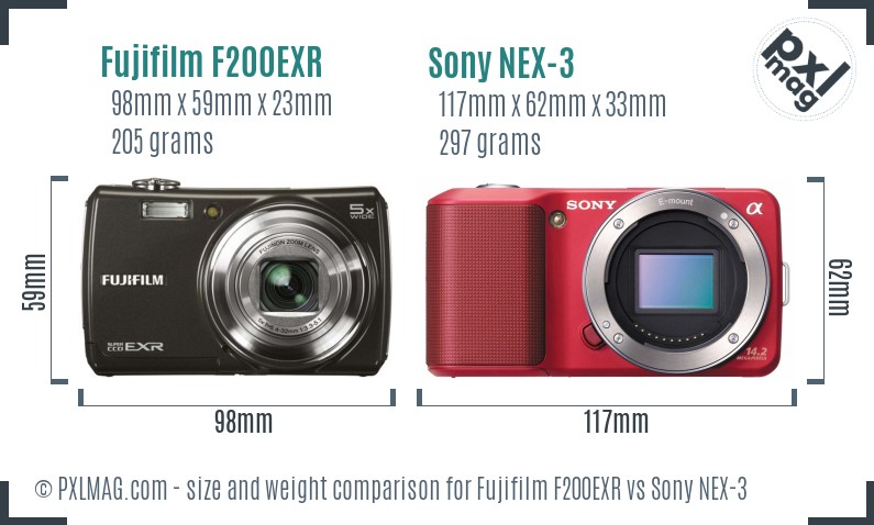 Fujifilm F200EXR vs Sony NEX-3 size comparison Fujifilm F200EXR vs Sony NEX-3 size comparison
