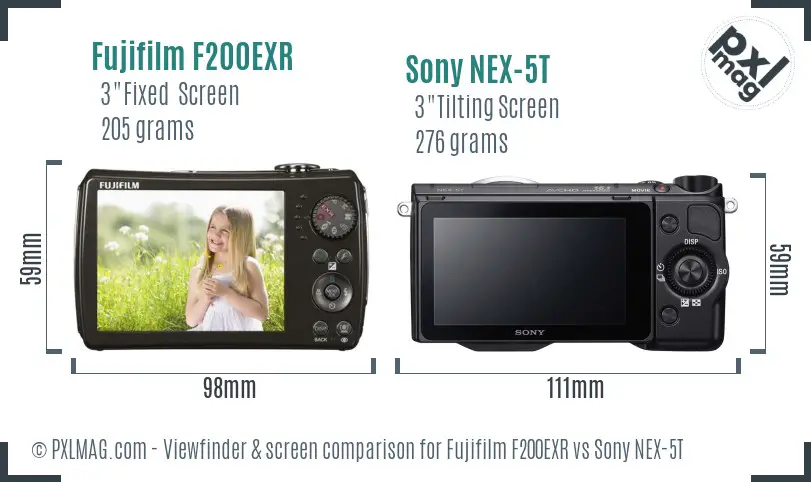 Fujifilm F200EXR vs Sony NEX-5T Screen and Viewfinder comparison