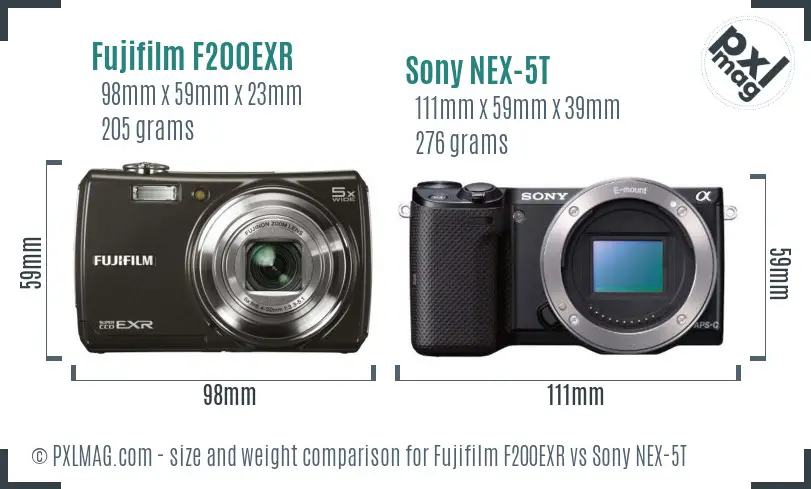 Fujifilm F200EXR vs Sony NEX-5T size comparison Fujifilm F200EXR vs Sony NEX-5T size comparison