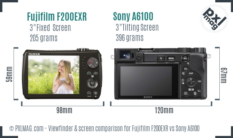 Fujifilm F200EXR vs Sony A6100 Screen and Viewfinder comparison