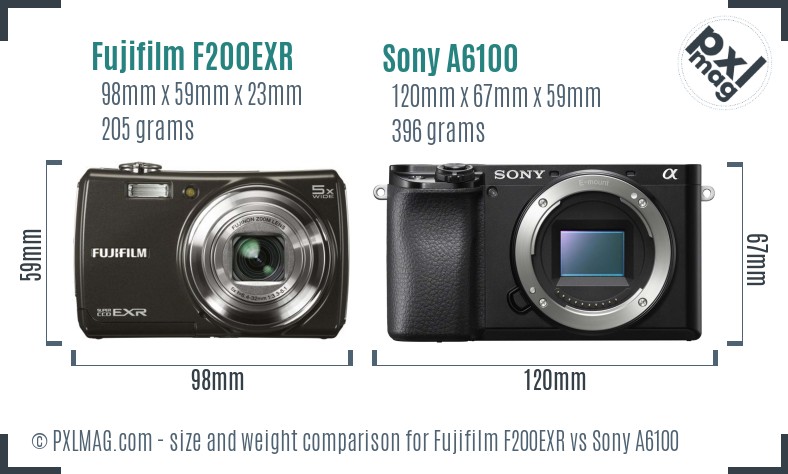 Fujifilm F200EXR vs Sony A6100 size comparison Fujifilm F200EXR vs Sony A6100 size comparison