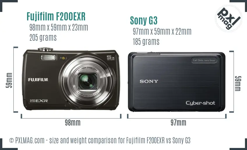 Fujifilm F200EXR vs Sony G3 size comparison