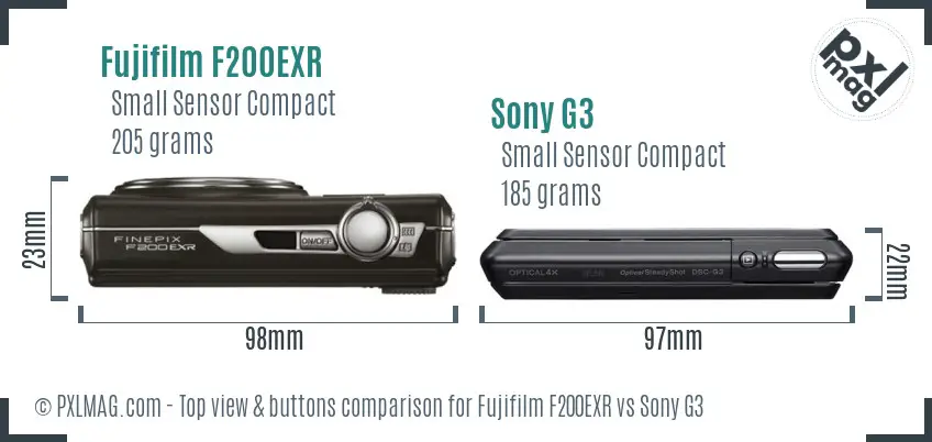 Fujifilm F200EXR vs Sony G3 top view buttons comparison