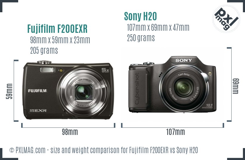 Fujifilm F200EXR vs Sony H20 size comparison Fujifilm F200EXR vs Sony H20 size comparison