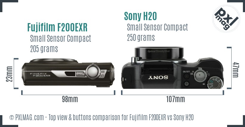 Fujifilm F200EXR vs Sony H20 top view buttons comparison