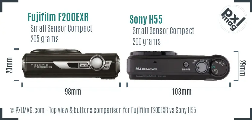 Fujifilm F200EXR vs Sony H55 top view buttons comparison