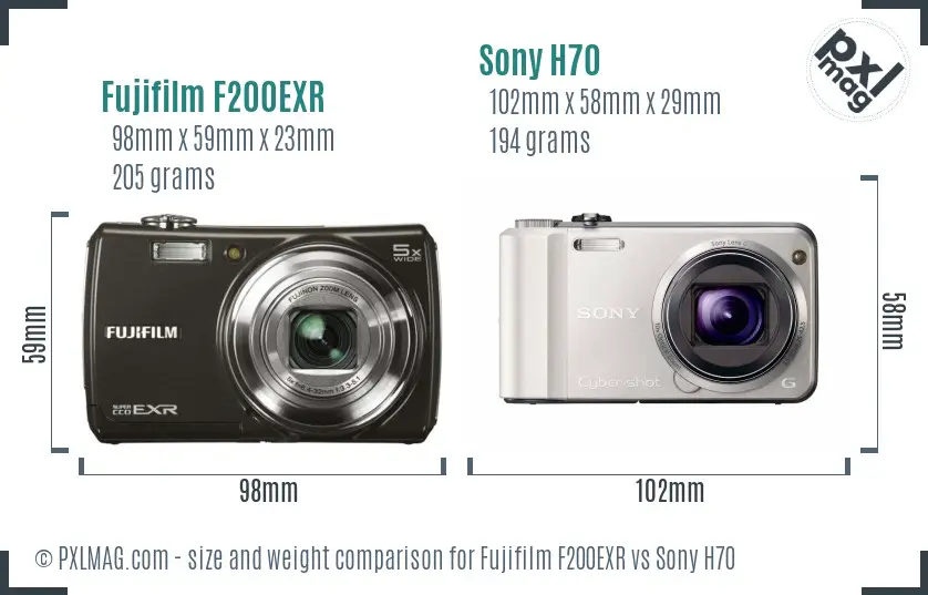 Fujifilm F200EXR vs Sony H70 size comparison