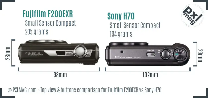 Fujifilm F200EXR vs Sony H70 top view buttons comparison