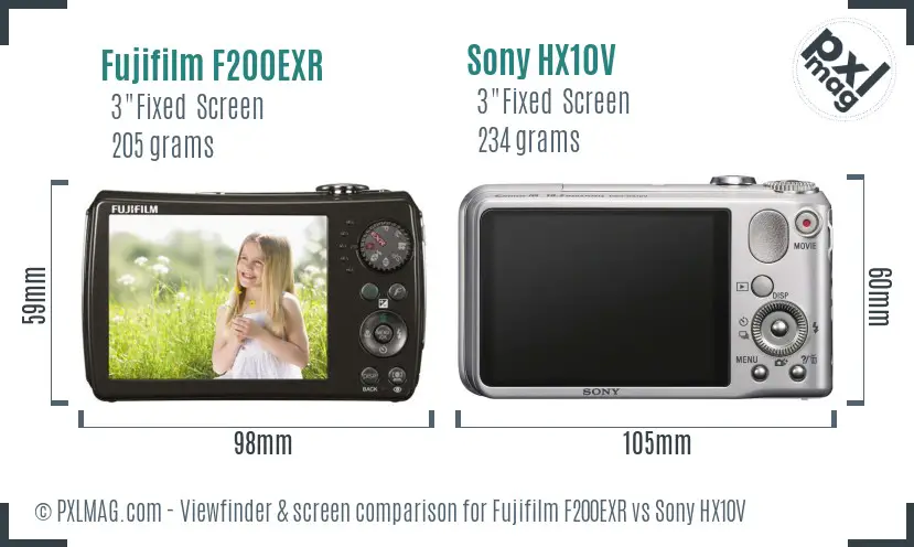 Fujifilm F200EXR vs Sony HX10V Screen and Viewfinder comparison Fujifilm F200EXR vs Sony HX10V Screen and Viewfinder comparison