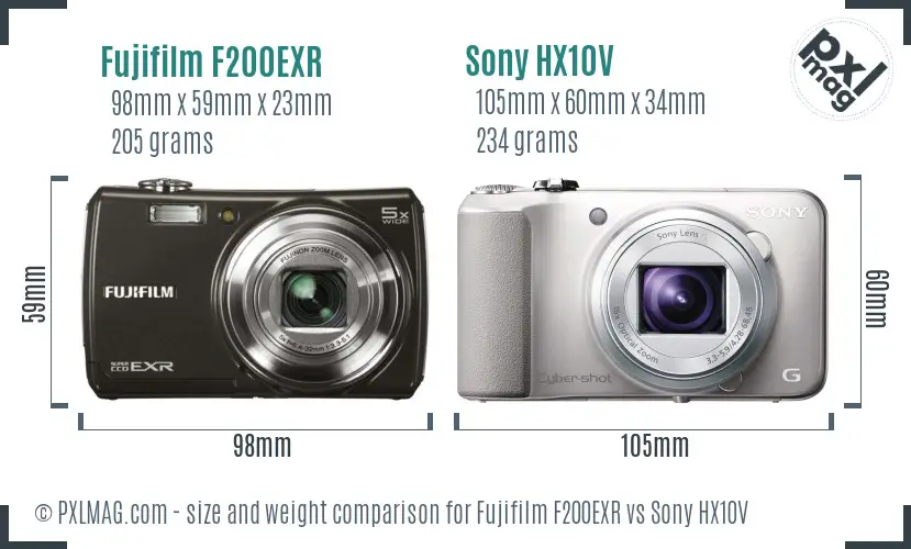 Fujifilm F200EXR vs Sony HX10V size comparison Fujifilm F200EXR vs Sony HX10V size comparison