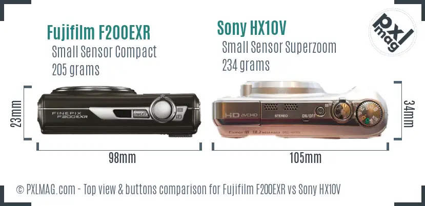 Fujifilm F200EXR vs Sony HX10V top view buttons comparison Fujifilm F200EXR vs Sony HX10V top view buttons comparison