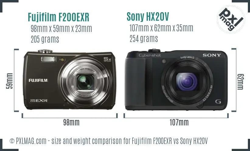 Fujifilm F200EXR vs Sony HX20V size comparison