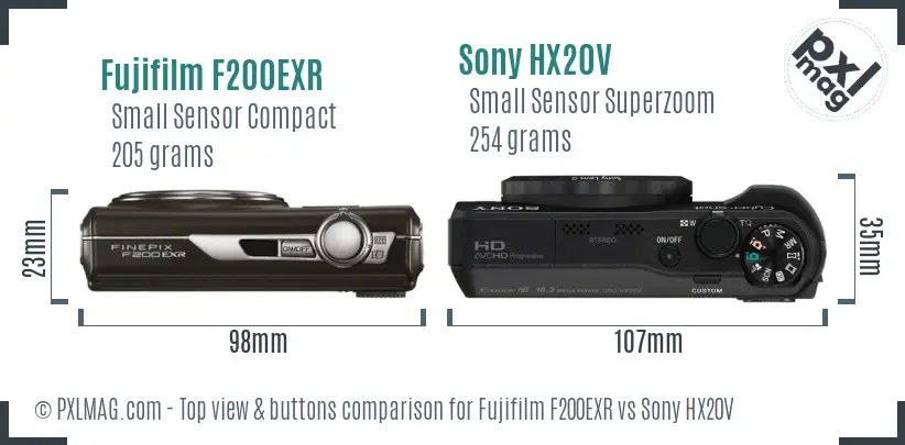 Fujifilm F200EXR vs Sony HX20V top view buttons comparison