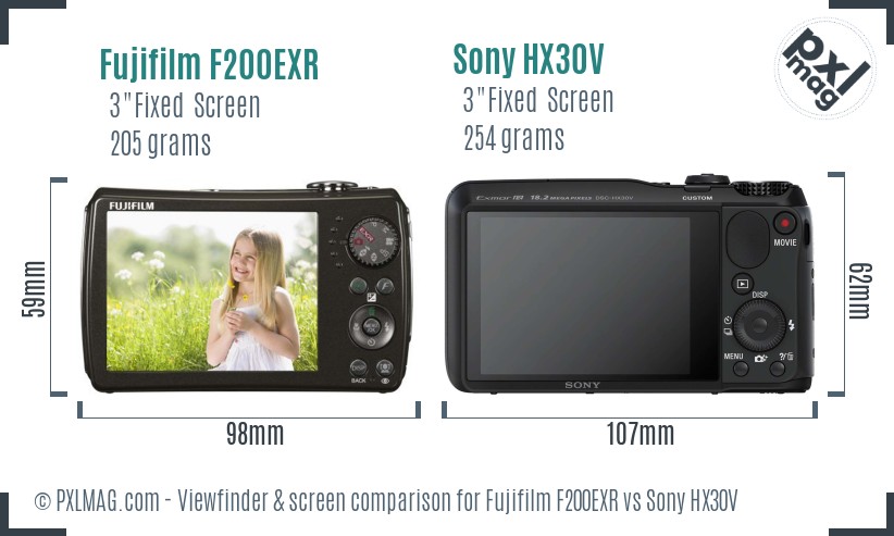 Fujifilm F200EXR vs Sony HX30V Screen and Viewfinder comparison