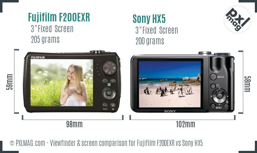 Fujifilm F200EXR vs Sony HX5 Screen and Viewfinder comparison