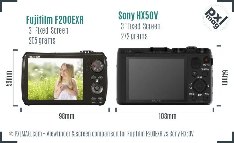 Fujifilm F200EXR vs Sony HX50V Screen and Viewfinder comparison