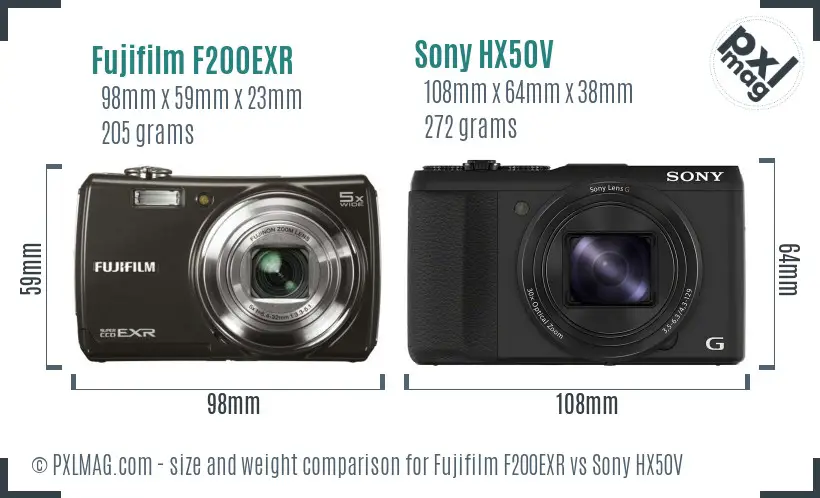 Fujifilm F200EXR vs Sony HX50V size comparison