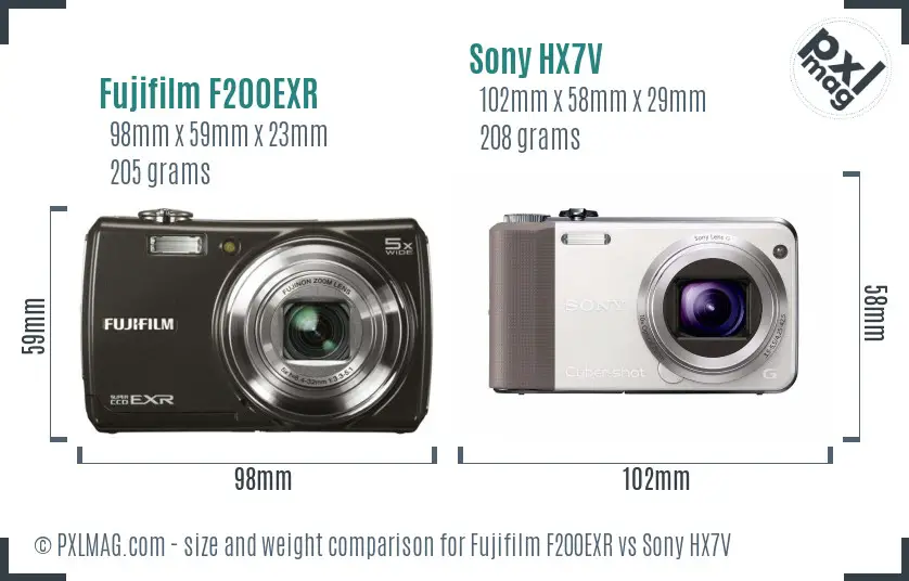 Fujifilm F200EXR vs Sony HX7V size comparison Fujifilm F200EXR vs Sony HX7V size comparison