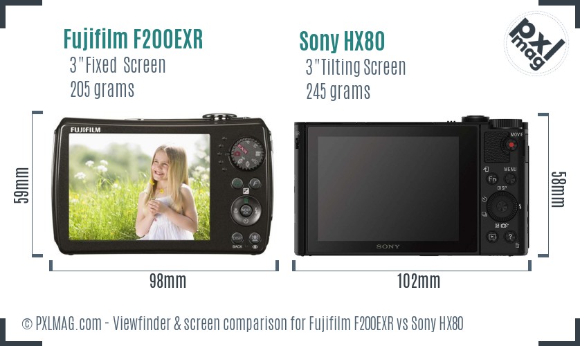 Fujifilm F200EXR vs Sony HX80 Screen and Viewfinder comparison