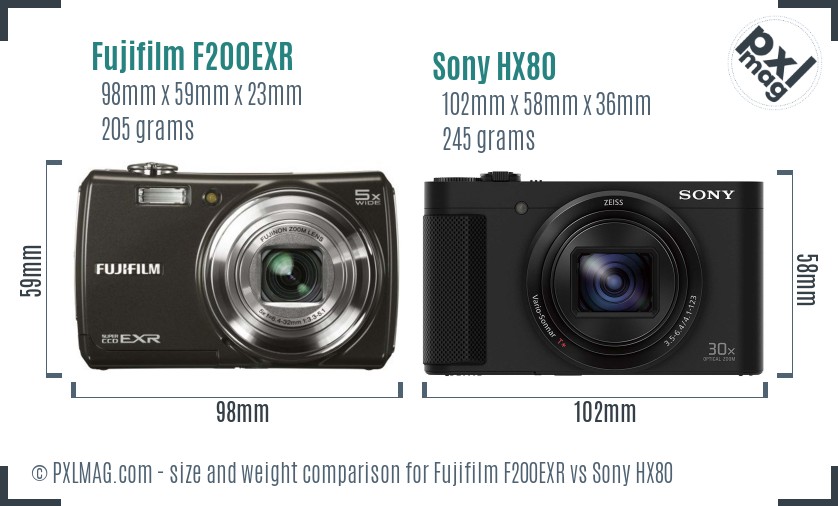 Fujifilm F200EXR vs Sony HX80 size comparison