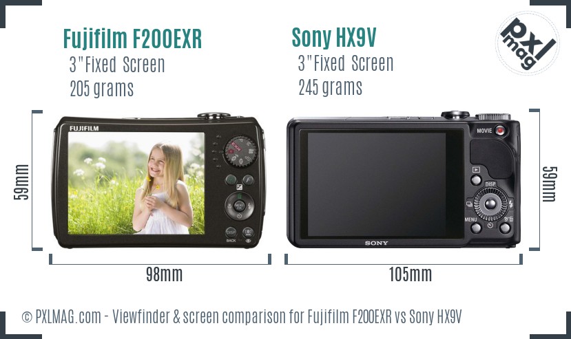 Fujifilm F200EXR vs Sony HX9V Screen and Viewfinder comparison