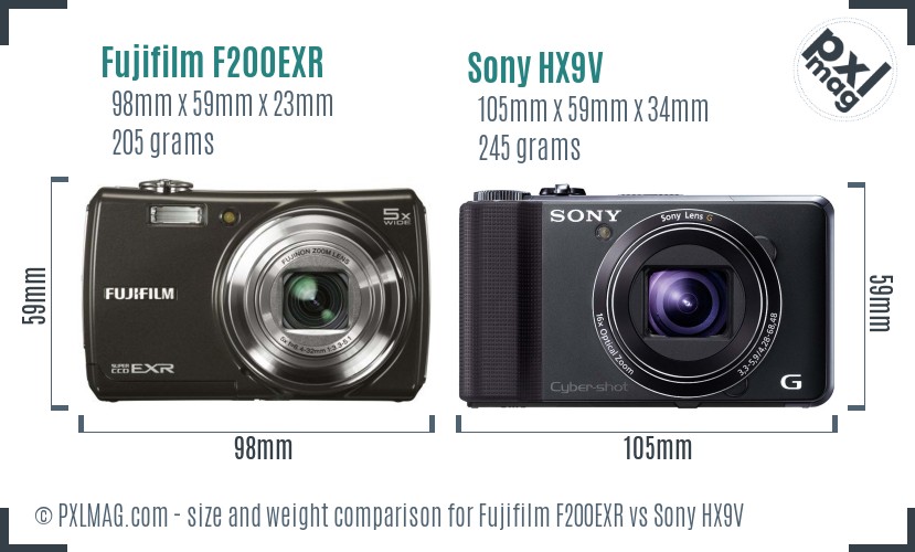 Fujifilm F200EXR vs Sony HX9V size comparison Fujifilm F200EXR vs Sony HX9V size comparison