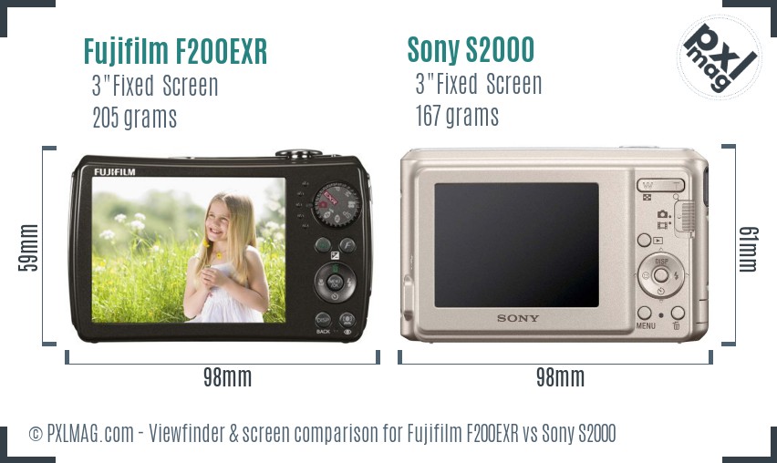 Fujifilm F200EXR vs Sony S2000 Screen and Viewfinder comparison