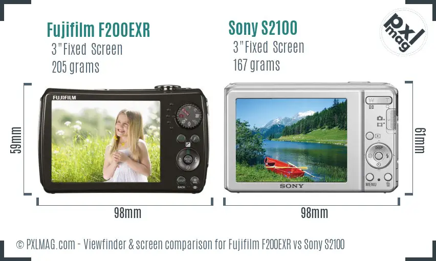 Fujifilm F200EXR vs Sony S2100 Screen and Viewfinder comparison