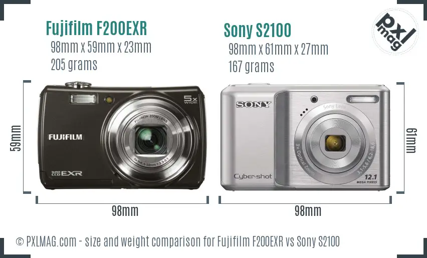 Fujifilm F200EXR vs Sony S2100 size comparison