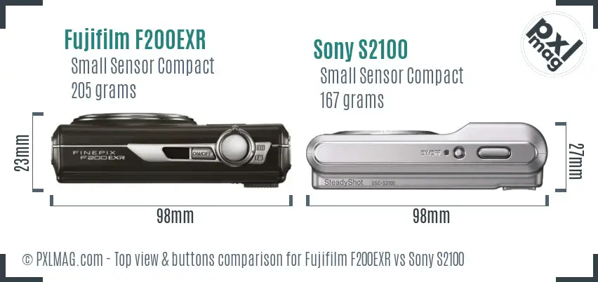 Fujifilm F200EXR vs Sony S2100 top view buttons comparison