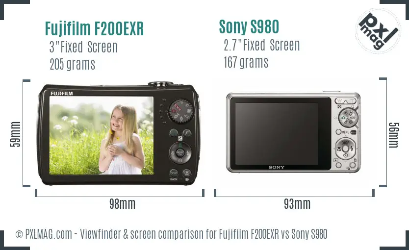 Fujifilm F200EXR vs Sony S980 Screen and Viewfinder comparison