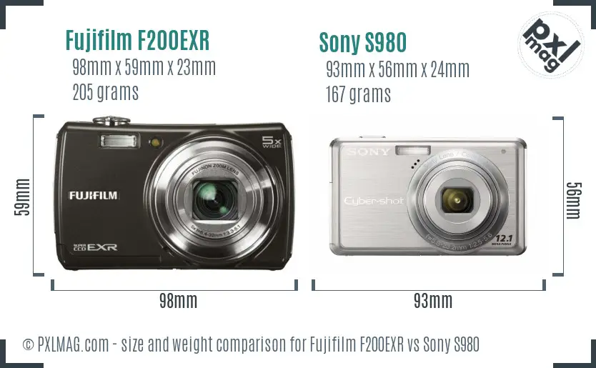 Fujifilm F200EXR vs Sony S980 size comparison