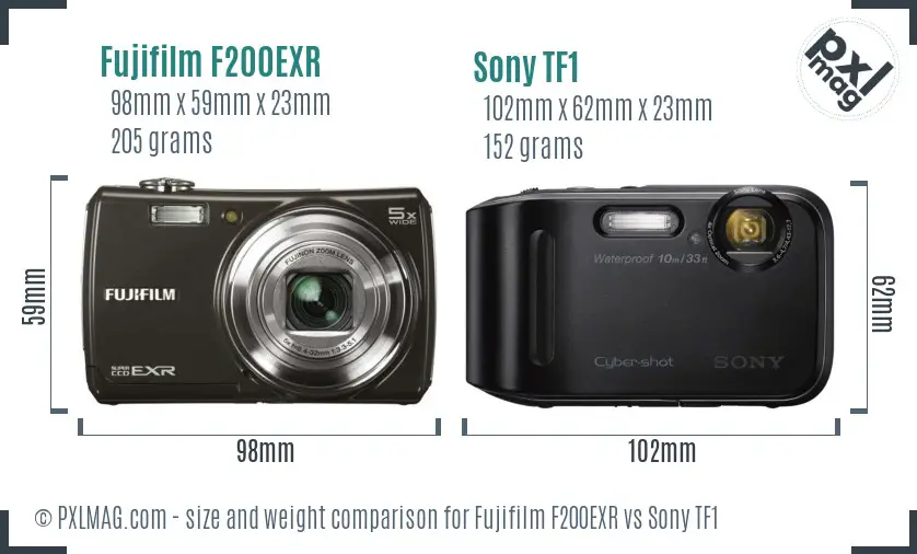 Fujifilm F200EXR vs Sony TF1 size comparison