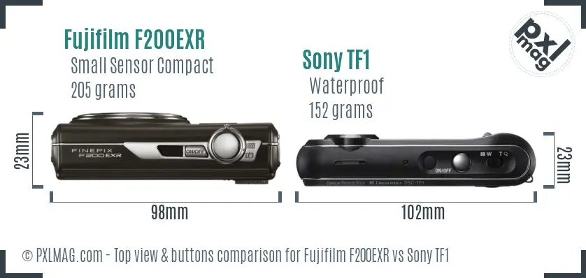 Fujifilm F200EXR vs Sony TF1 top view buttons comparison