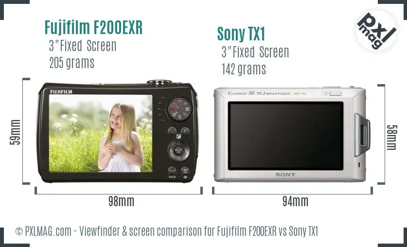 Fujifilm F200EXR vs Sony TX1 Screen and Viewfinder comparison