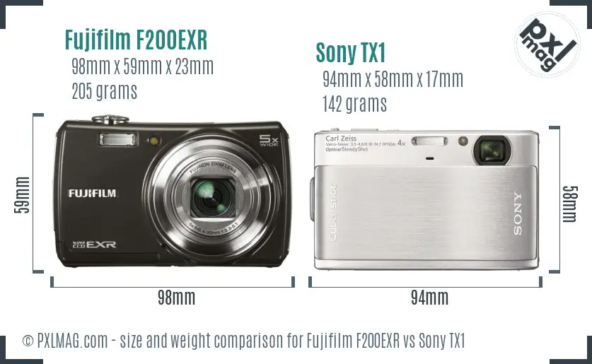 Fujifilm F200EXR vs Sony TX1 size comparison