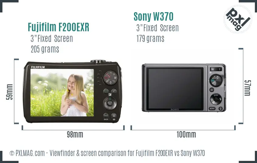 Fujifilm F200EXR vs Sony W370 Screen and Viewfinder comparison