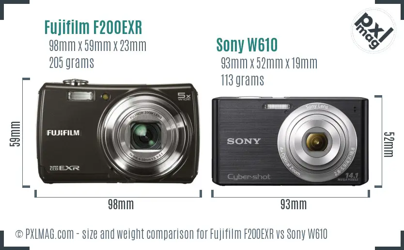 Fujifilm F200EXR vs Sony W610 size comparison Fujifilm F200EXR vs Sony W610 size comparison