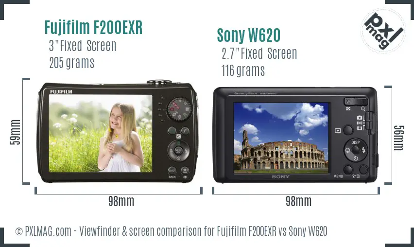 Fujifilm F200EXR vs Sony W620 Screen and Viewfinder comparison