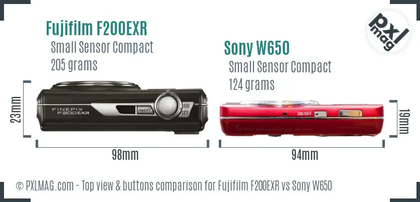 Fujifilm F200EXR vs Sony W650 top view buttons comparison