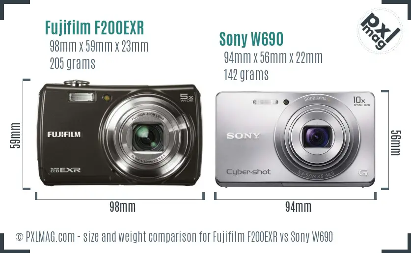 Fujifilm F200EXR vs Sony W690 size comparison Fujifilm F200EXR vs Sony W690 size comparison