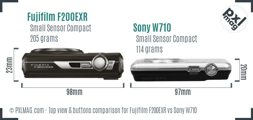Fujifilm F200EXR vs Sony W710 top view buttons comparison
